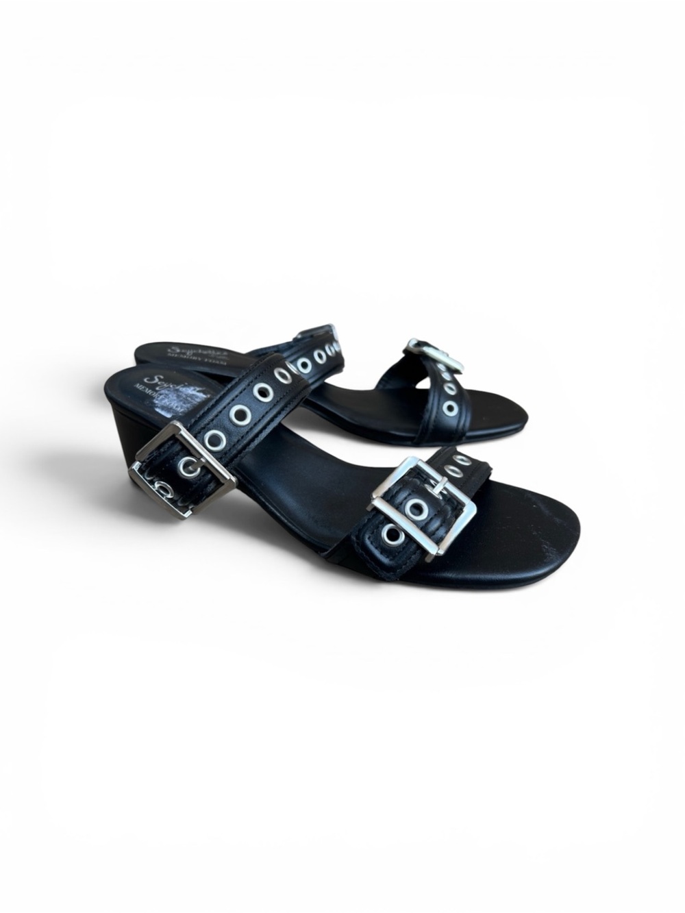 Seychelles Black Faux Leather Memory Foam 2 Strap Sandal Sz 10